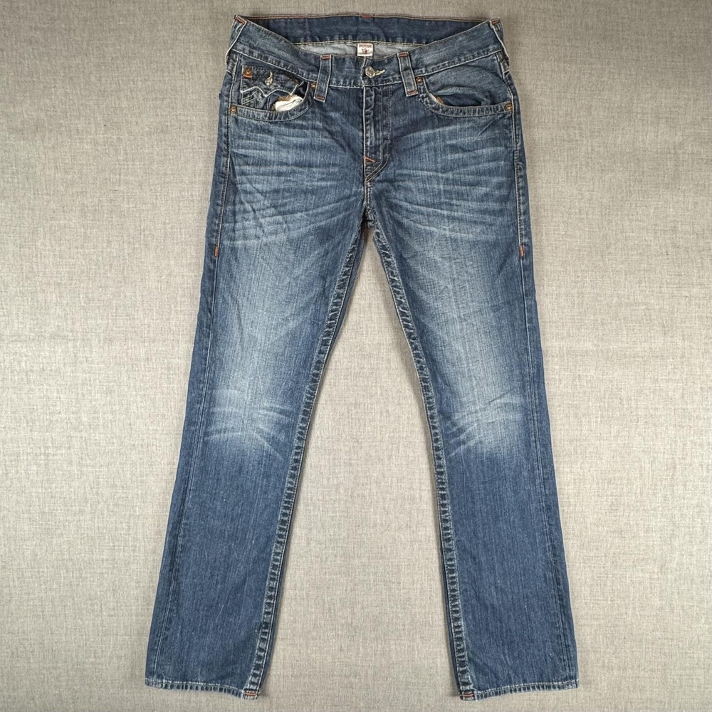True Religion Section Straight Jeans Mens 33x33 Blue Straight Leg Flap Pocket